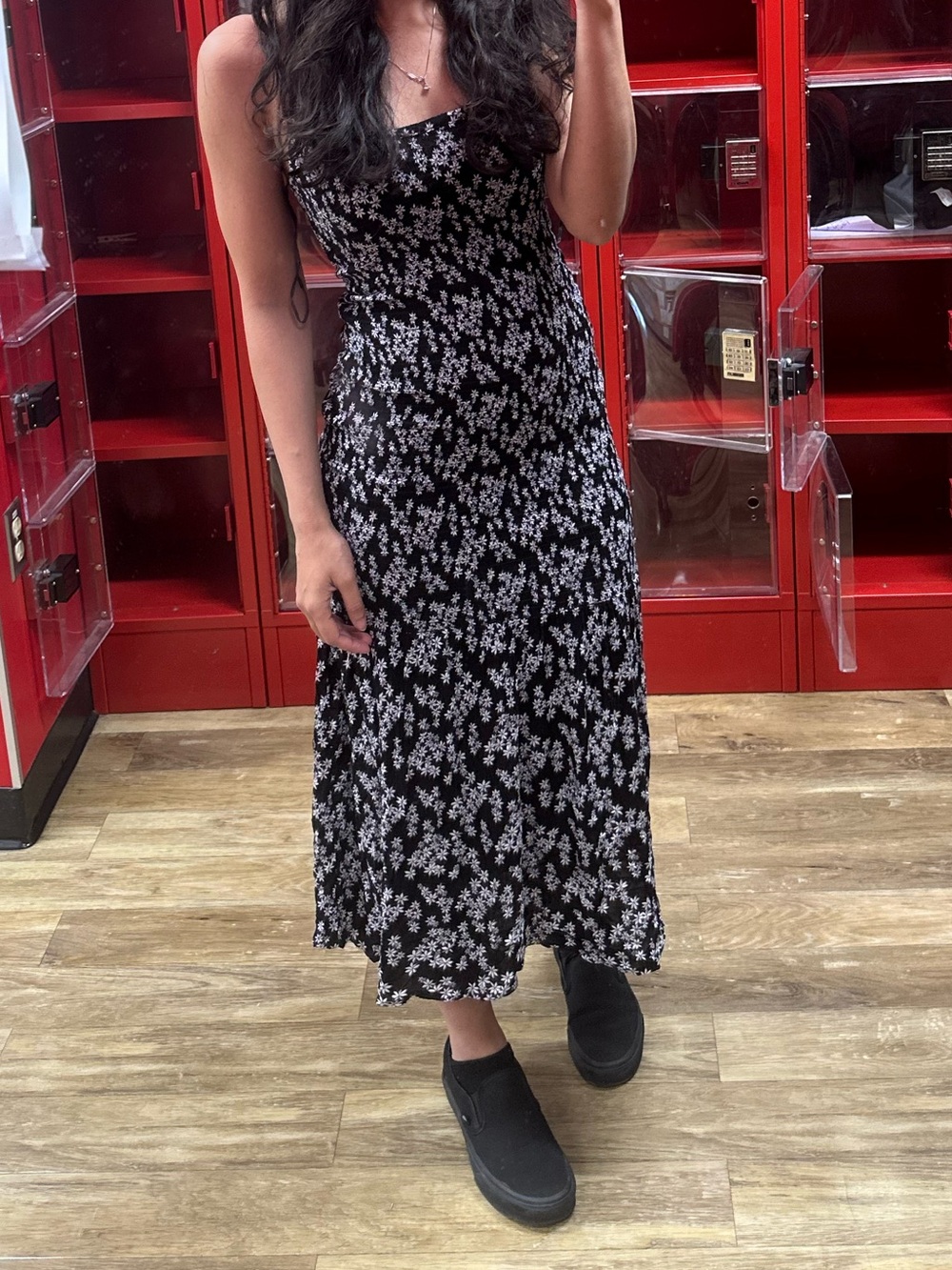 Black Floral Spaghetti-Strap Maxi Dress